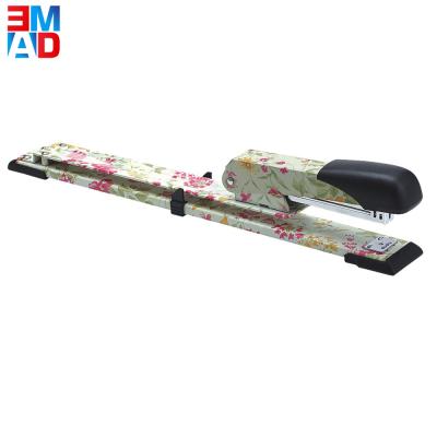 China Jumbo Flower Printed Metal Office 20 Sheets Long Arm Reach Magazine Stapler Long Nose Stapler for sale