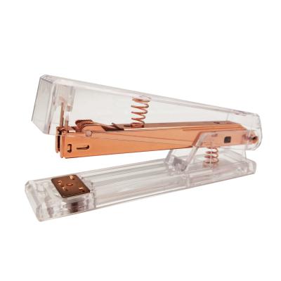 China New Design Office Fancy Strip Decorative Luxury Transparent Clear Plastic Cover Office School Office Gift Full Mounted Gold Stapler for sale