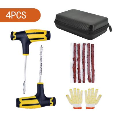 China Made of Quality Material 4PCS Fine Tubeless Tire Puncture Car Studding Plug Set with Rubber Strips Tire Repair Tools Kit For Car Truck Motorcycle Bike for sale