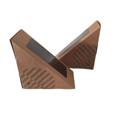 China Recycled Materials Folding Kraft Paper Box Triangle Disposable Sandwich Box for sale