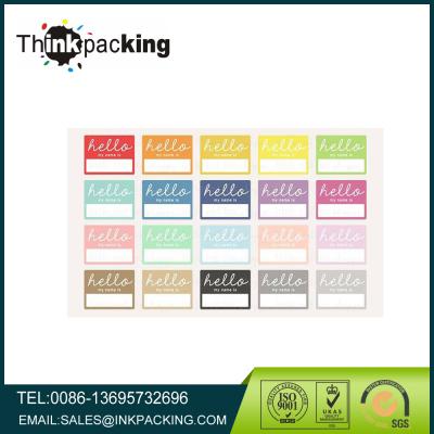 China Waterproof colorful school name tags, printable name tags, hello my name is tags for sale