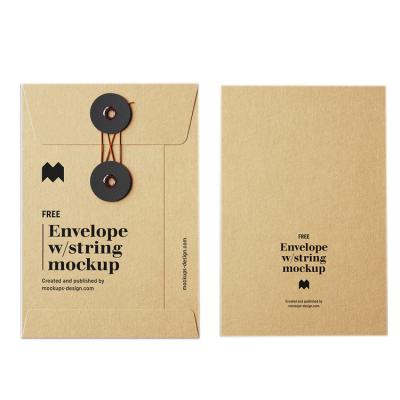 China Business& Custom Printing Shopping Kraft Paper Black Brown Envelope With Button And String for sale