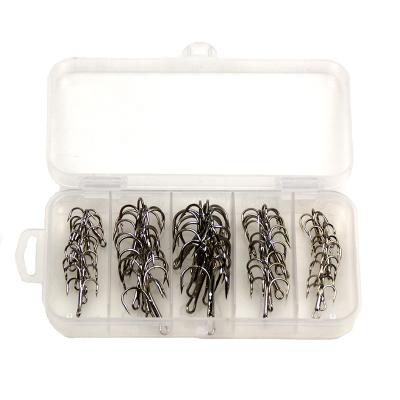 China 50Pcs/Box General Treble Fishing Hook In 3 Box Hooks Fishing Tackle High Carbon Steel Barbed Black/Silver Hook for sale