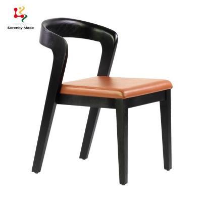 China Nordic Restaurant Furniture Solid Wood Cooling Armless Solid Wood Cafe Dining Chair With Leather Seat for sale