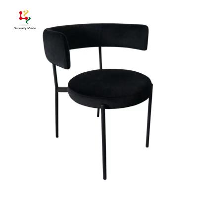 China Modern Commercial Black Velvet Metal Frame Stackable Event Furniture Dining Chairs for sale