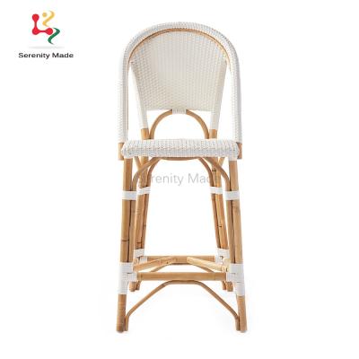 China Regular French Garden Outdoor Furniture For Restaurant Cafe Hotel PE Rattan Woven Bar Counter Stool for sale