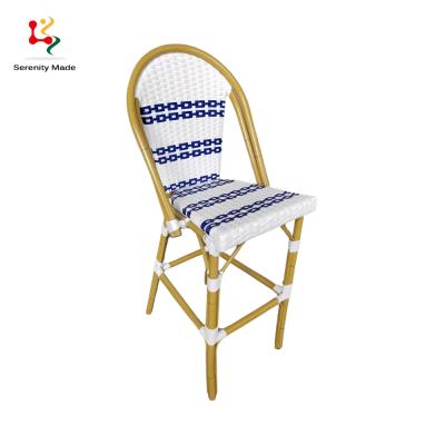 China Hot Selling Outdoor French Cafe Furniture Cafe Bar Handmade Woven Rattan Rattan Stool for sale