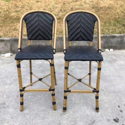 China French Style Handmade Woven Rattan Bar Stool Outdoor Aluminum Woven Parisian Chair for sale