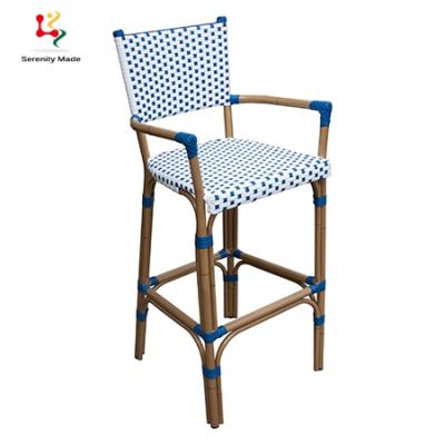 China French Style French Bamboo Looking White Rattan Bar Stool for sale