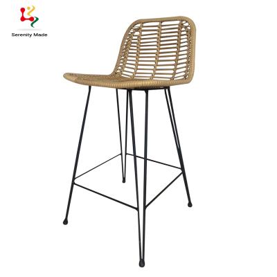 China Tropical Mini Bar Furniture Rattan Metal Frame Outdoor Wicker Bar Stool Chair for sale