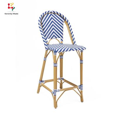 China Modern Bamboo Look Aluminum Rattan French Bar Stool Chairs Outdoor for sale