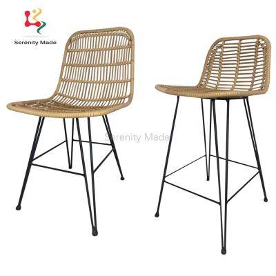 China Ultraviolet/Water Proof/Regular/Rustproof/Antioxidation Loft Style Metal Style Modern Black PE Rattan Frame Outdoor Bar Stools High for sale