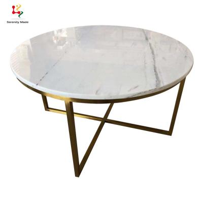 China Durable Nordic Furniture Artificial Marble Gold Hotel Living Room Style Metal Base Round Coffee Table for sale