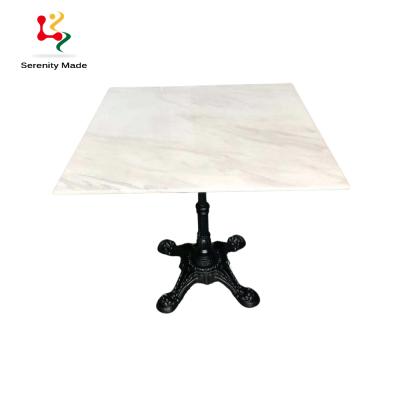 China Dismountable Top Commercial Restaurant Natural White Marble Dining Table With Iron Base for sale