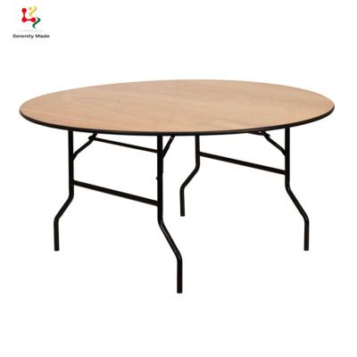 China Durable Commercial Rental Furniture Wooden Round Event Banquet Dining Table Folded For Wedding Party Rental for sale