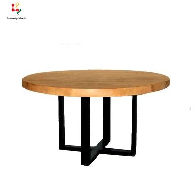 China Durable Vintage Round Tables Restaurant Furniture Wooden Top With Iron Legs Dining Table For Restaurant for sale