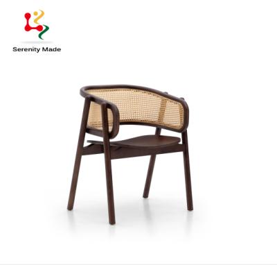 China Modern commercial furniture outdoor cafe chairs wooden rattan back cane restaurtant chair with armrest for sale