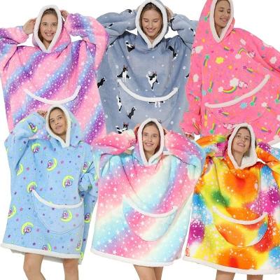 China Poncho Blanket Soft Thick Fleece Wearable Hooded Plush Throw Blanket Warm Wearable Cape with Hood, Pockets Shear Cozy Shawl Gift for sale