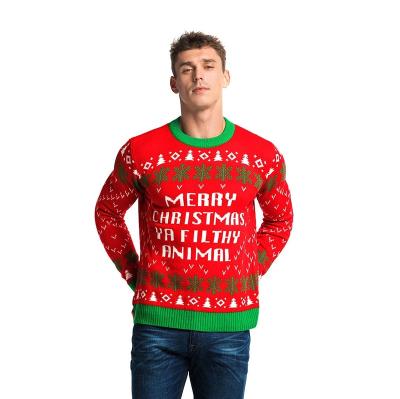 China Custom Made High Quality Ugly Christmas Jacquard Pattern O-Neck Anti-Wrinkle Knitted Jumper Pullover Sweater Men for sale