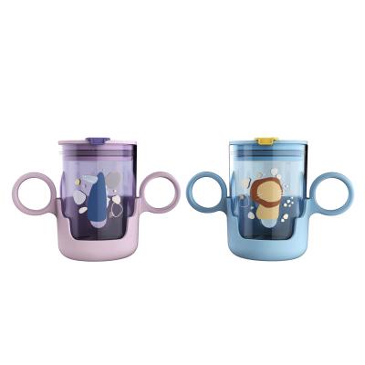 China Washable Children water cup baby training cup kids milk bottle with straw Tritan material for sale