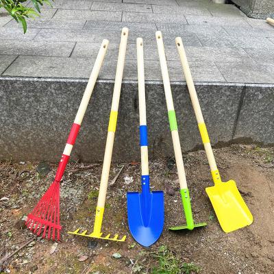 China Kindergarten Tool Kit /Kids Toy Shovel/Garden Tools with Hoe Rake Broom and Child Shovel Leaf Rake Safe Gardening Kit with Long Wooden Handles for Children boys and for sale