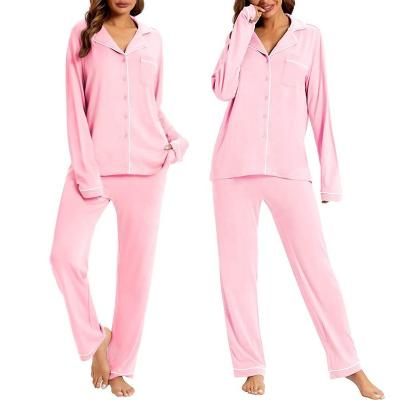 China Breathable Womens Lounge Wear Pj  Long Sleeve Linen Modal Loungewear Two-Piece Sleepwear Button-Down Bamboo Pajamas Set for women for sale