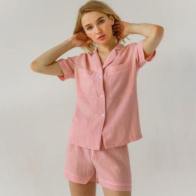 China Breathable Summer Pink Loungewear Women Sets Loose Short Sleeve Cotton Set Pyjamas Shorts Pajamas For Women for sale