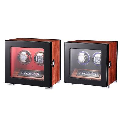 China Eco-friendly Luxury Custom Watch Winder 2 Slots OEM Watch Winder Wooden Case Fingerprint Lock for sale