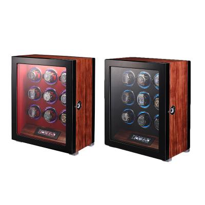 China Fashionable High Quality OEM Luxury Walnut Watch Winder 9 Case Fingerprint Watch Case Wooden Automatic Winder for sale