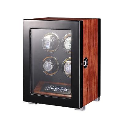 China China Eco-friendly Luxury Wooden 4 Watch Winder Box Case Fingerprint Automatic With Led LCD Screen Light Touch for sale