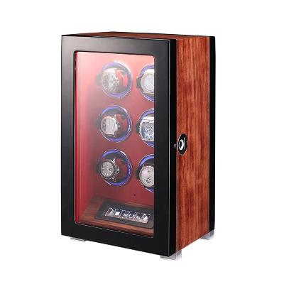 China Mabuchi Eco-friendly Ultra-Quiet Luxury Wooden Fingerprint Watch Winder Automatic Box 6 Rotation Modes Mabuchi Motor 6 Slots With Built-in Led Light for sale