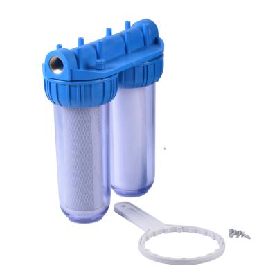 China Double Housing Hotel Water Filter 2 Stage Water Purifier With Transparent Ace PET Shell for sale