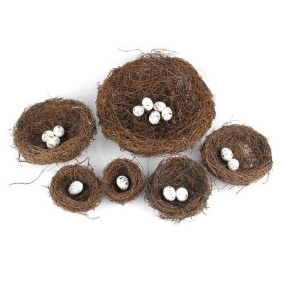 China Birds Rattan Simulation Bird Nest Bed with Brown Handmade Bedroom Egg Vine Nature Craft Holiday Home Decoration for sale