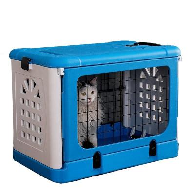 China Durable Easy-Folding Plastic Pet Travel Carrier Cage Cat And Dog Universal for sale