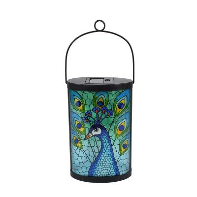 China Decoration OEM Customized Decorative Solar Lantern Glass Pot Lantern Solar Garden Peacock Lantern for sale