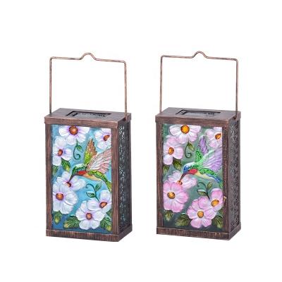 China Decoration OEM Customized Solar Lantern Glass Solar Light Garden Lantern Decorative Flamingo Lantern for sale