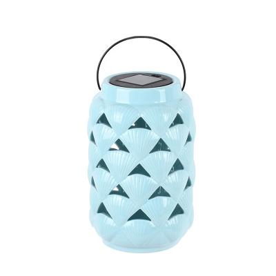 China Decoration OEM Customized Blue Solar Lantern Garden Solar Lantern Decorative Ceramic Pottery Lantern for sale