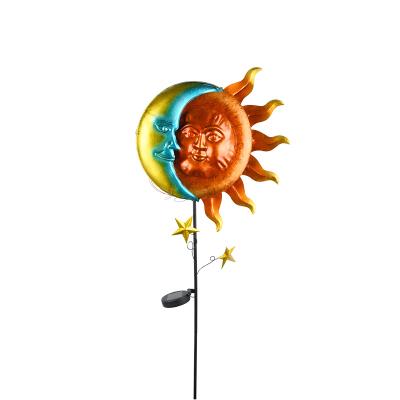 China Decoration OEM Customized Metal Red Solar Sun And Moon Face Yard Patio Decoration Garden Stake Decor for sale