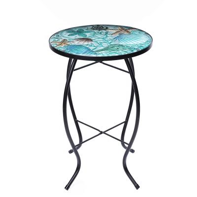 China Diameter 14 Inch 2294 g Small Side Table Viition Glass Side Planter Ocean CLASSIC Hand Painted Animal Hot Melt for sale