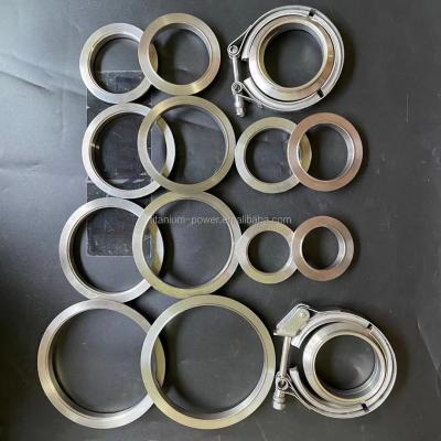 China Car parts titanium 3.0 inch v-band flange clamp set with two gr2 titanium flanges and one pc ss304 pipe flange for sale