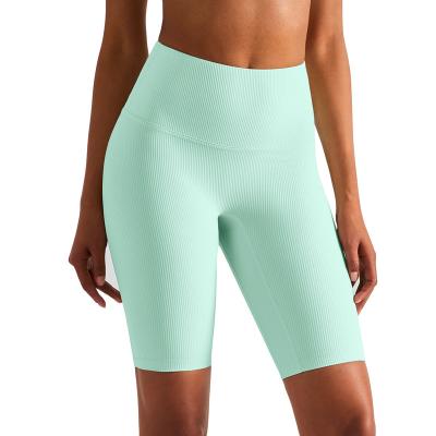 China Breathable High Waist Compression Women Biker Breathable Yoga Stretch Quick Dry Ribbed Shorts for sale