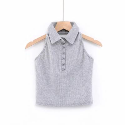 China Anti Pilling Anti Pilling Women Button Up Sexy Tank Hanging Polo Sleeveless Solid Color Neck Tops for sale