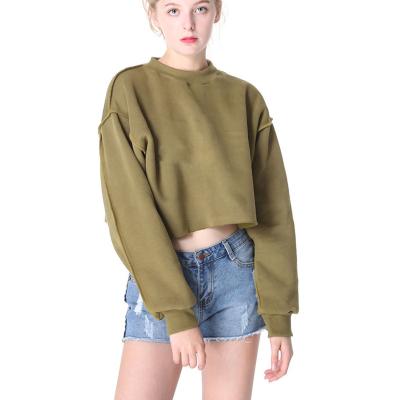 China Casual Loose Solid Sleeve Round Neck Anti-Shrink Sweater Women Long Cropped Sweatshirt 2020 for sale