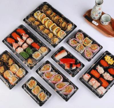 China Disposable disposable premium printed plastic box takeaway food sushi packaging box with lid for sale