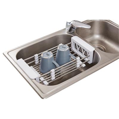 China Factory Price Sustainable Cheap Kitchen Side Storage Sink Drain And Stainless Hanging Wipe Rack for sale