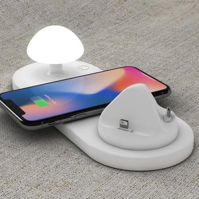 China Mobile Phone Creative Mushroom Lamp Mobile Phone Charging Station Desktop Radio Charging 3 in 1 Wireless Charger for sale