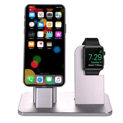 China Aluminum Alloy 2 in 1 Aluminum Alloy Charger Station Stand Holder Charging Dock Compatible for iPhone for iWatch 4/3/2/1 for sale