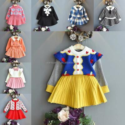 China Anti-wrinkle fashionable children's girls party knitting dress children's dress mesh bow poncho dress children's dress for sale