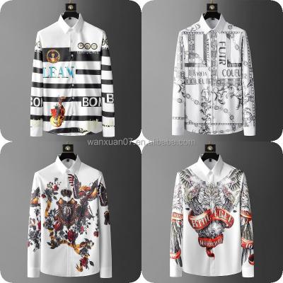 China 2023 Latest Anti-pilling Cotton Long Sleeve Shirt Men's Printed Formal Shirt Casual Slim Fit Shirt for sale