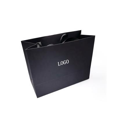 China New Arrival Logo Hot Black Matt Kraft Paper Bag Recyclable Custom Paper Shopping Bags With Cotton Rope Handles for sale